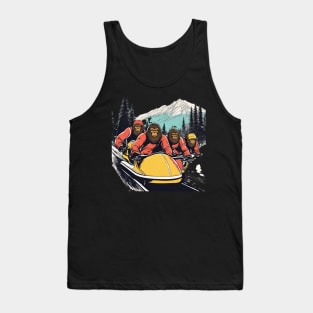Winter Sports Crew of Bigfoots Bobsleighing in the Snow Funny Bobsleigh Tank Top